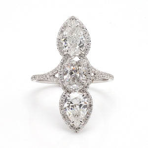 SOLD - 3.17ctw F-G Pear and Oval Shaped Diamond Ring - GIA and GSI Certified