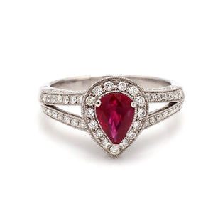 1.00ct Pear Shaped Ruby Ring