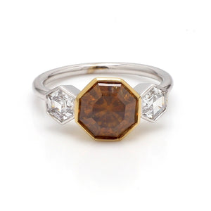 2.49ct Octagon Cut Fancy Deep Brownish Orangy Yellow Diamond Ring - GIA Certified