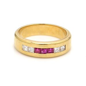 SOLD - 0.70ctw Princess Cut Diamond and Ruby Band