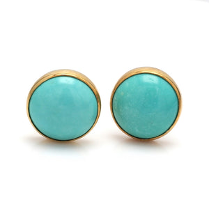 SOLD - 13mm Round Cabochon Cut Turquoise Earrings