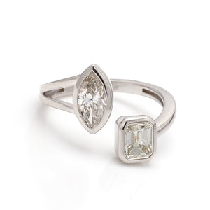 SOLD - Marquise and Emerald Cut Diamond Bypass Ring - GIA Certified