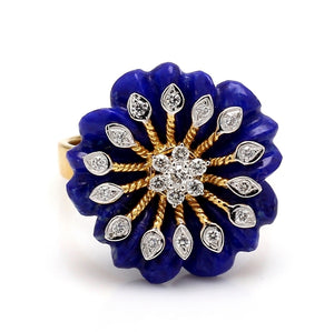 SOLD - Carved Lapis Lazuli Flower Ring