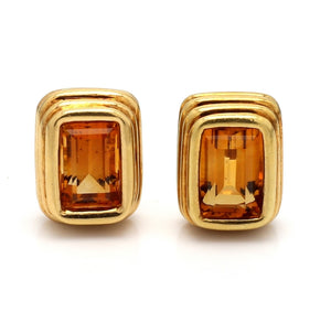 SOLD - 18K Gold, Bezel Set Citrine Earrings