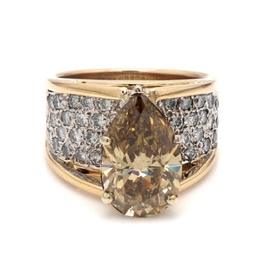 SOLD - 5.19ct Fancy Deep Orangy-Yellow-Brown Pear Shaped Diamond Ring