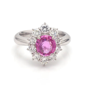 1.59ct Oval Cut, Orangy-Pink Padparadscha Sapphire Ring - GRS Certified