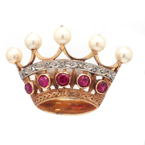 Ruby, Pearl, and Diamond Brooch