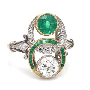 SOLD - 1.87ctw Emerald and Old European Cut Diamond Ring