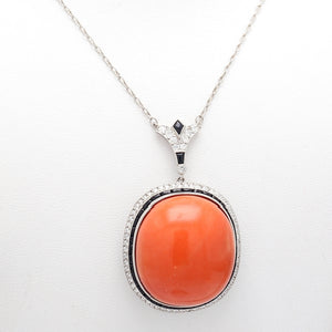 23mm Coral, Diamond, and Onyx Necklace