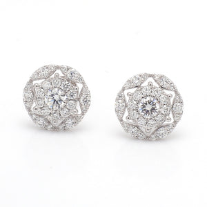 SOLD - 0.89ctw Round Brilliant Cut Diamond Cluster Earrings