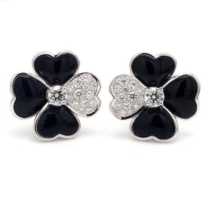 SOLD - Van Cleef & Arpels, Onyx and Diamond Flower Earrings