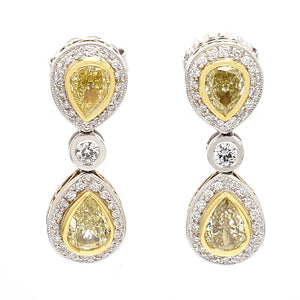 2.75ctw Fancy Yellow Pear Shaped Diamond Earrings