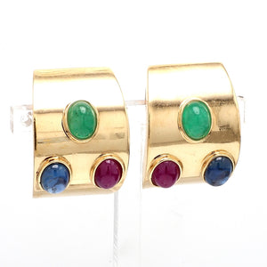 SOLD - 6.00ctw Cabochon Cut Emerald, Sapphire, and Ruby Earrings