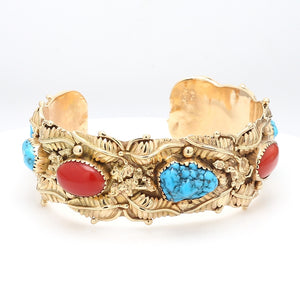 SOLD - Coral and Turquoise Cuff Bracelet