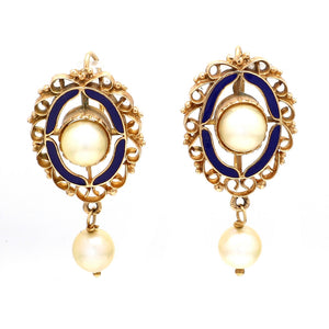 SOLD - Pearl and Enamel Earrings