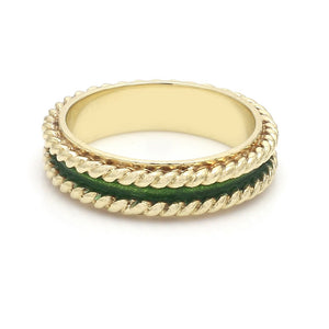 18K Gold and Green Enamel Band