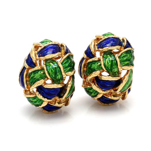 Tiffany & Co., Blue and Green Enamel Earrings