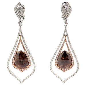 9.17ctw Pear Shape Brown Diamond Earrings