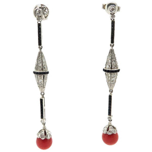 2.00ctw Old Mine Cut Diamond and Coral Earrings