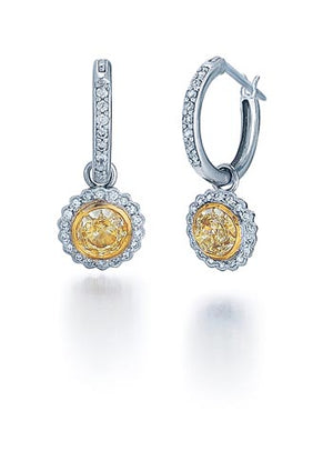1.05ctw Fancy Yellow, Round Brilliant Cut Diamond Earrings