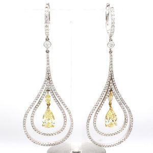 3.32ctw Fancy Yellow Pear, Marquise, and Round Brilliant Cut Diamond Earrings