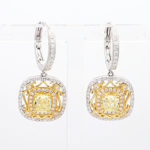 1.42ctw Fancy Yellow, Cushion Cut Diamond Earrings