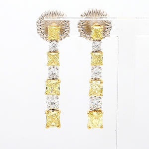 SOLD - 2.96ctw Fancy Yellow, Radiant and Round Brilliant Cut Diamond Earrings