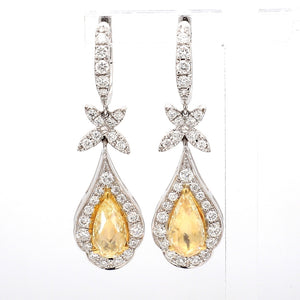 1.33ctw Fancy Yellow, Pear Shaped Diamond Earrings