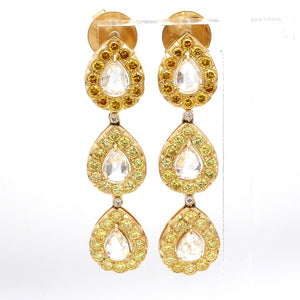 4.02ctw Fancy Yellow, Round Brilliant, and Rose Cut Diamond Earrings