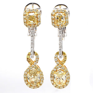 3.36ctw Fancy Yellow, Cushion, Oval, and Round Brilliant Cut Diamond Earrings