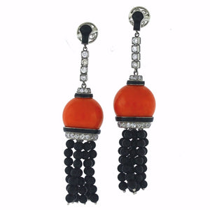 1.30ctw Old European Cut Diamond, Coral and Onyx Earrings