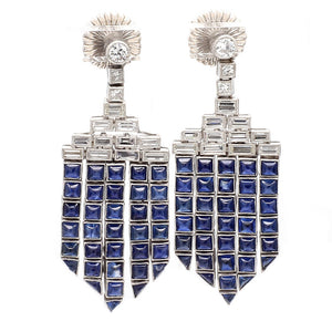8.85ctw Square Cut Sapphire and Diamond Earrings