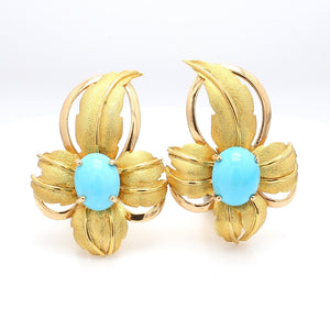 SOLD - 12.00ctw Oval Cabochon Cut Persian Turquoise Earrings