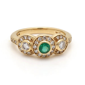 0.65ctw Round Brilliant Cut Diamond and Emerald Ring