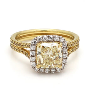 2.01ct Fancy Light Yellow, Cushion Cut Diamond Ring - GIA Certified