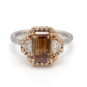 SOLD - 3.02ct Fancy Orange Brown, Emerald Cut Diamond Ring