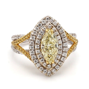 1.02ct Fancy Light Yellow, Marquise Cut Diamond Ring - GIA Certified