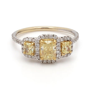 1.08ctw Fancy Yellow, Radiant Cut Diamond Ring - GIA Certified