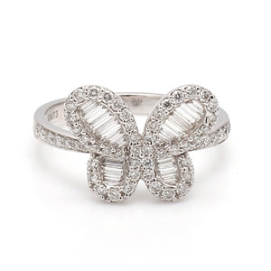 SOLD - 0.70ctw Round and Baguette Cut Diamond, Butterfly Ring