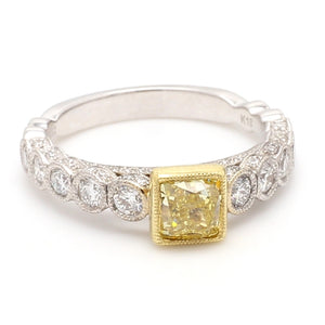 SOLD - 1.01ct Fancy Intense Yellow, Cushion Cut Diamond Ring - GIA Certified
