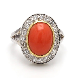Oval Cut Coral and Diamond Ring