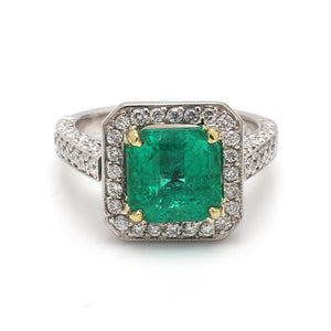 2.71ct Square Emerald Cut, Colombian Emerald Ring - AGL Certified