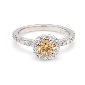 0.50ct Fancy Intense Yellow Orange, Round Brilliant Cut Diamond Ring - GIA Certified