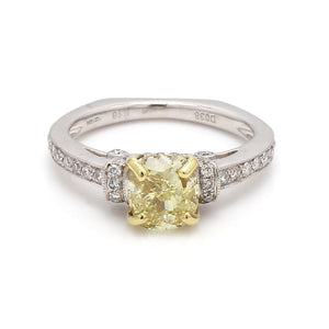 1.39ct Fancy Yellow, Cushion Cut Diamond Ring - GIA Certified