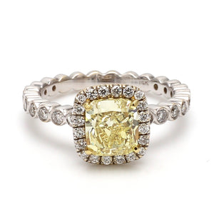1.60ct Fancy Yellow Cushion Cut Diamond Ring - GIA Certified