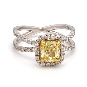 1.02ct Fancy Light Yellow Cushion Cut Diamond Ring - GIA Certified