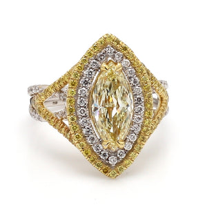 SOLD - 1.42ct Fancy Light Yellow, Marquise Cut Diamond Ring - GIA Certified