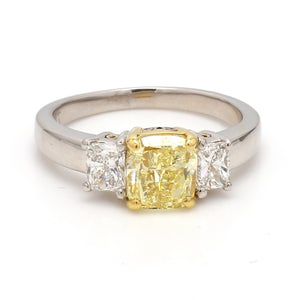 SOLD - 2.28ct Fancy Yellow Cushion Cut Diamond Ring - GIA Certified