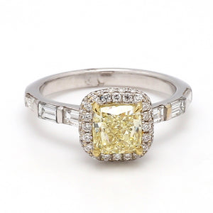 SOLD - 1.31ct Fancy Light Yellow Cushion Cut Diamond Ring - GIA Certified