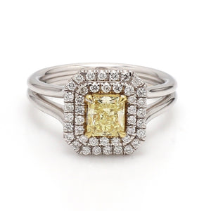 0.73ct Fancy Yellow Radiant Cut Diamond Ring - GIA Certified